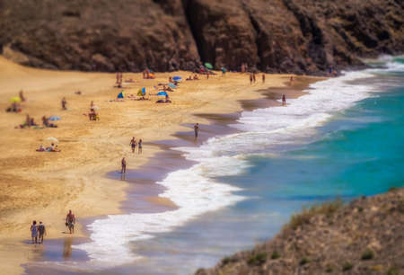 Aerial view of Playa Mujeres in Lanzarote, Canary Islands, Spain. Picture taken 20 April 2016.のeditorial素材