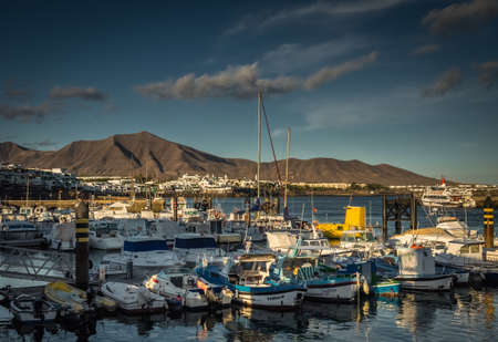 Colorful boats in a harbour in Playa Blanca, Lanzarote, Canary Islands, Spain. Picture taken 22 April 2016のeditorial素材