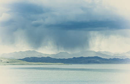 Rare storm and rain falling in the remote area of Western Tibetの写真素材