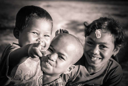 Angkor Wat, Cambodia -  August 2007: Cambodian children posing for a photo, Siem Reap, Cambodiaのeditorial素材