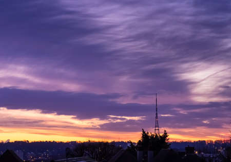 Crystal Palace transmitting station at dusk, Bromley, London, UKのeditorial素材