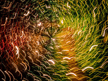 Picture of red and yellow random abstract light trails bokehの写真素材