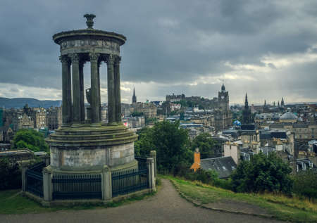 Panoramic aerial view over the historic center of Edinburgh, Scotland as seen from from Calton Hillのeditorial素材