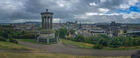 Panoramic aerial view over the historic center of Edinburgh, Scotland from Calton Hillのeditorial素材