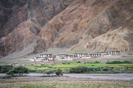 Traditional tibetan homes in one of the small tibetan villages, Eastern Tibetの写真素材