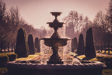 Elegant Fountain With Dripping Water in Regent`s Park, London UKの写真素材