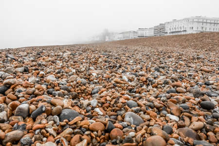 Hastings stony beach on a cold winter day, England, UKの写真素材