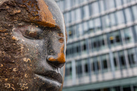 London, England - June 19, 2016: Large blue Purbeck head Bowman statue sculpture by Emily Young in Tate Modernâs extension, Bankside, Londonのeditorial素材