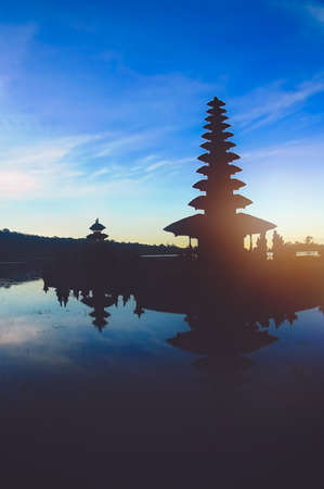 Ulun Danu Temple on the shore of Lake Brataan in Bali in Indonesiaの写真素材