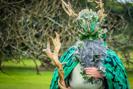 Hever Castle, England -  April 2017 : Portrait of the Green Man at the May Day spring festival at the Hever Castle, Kent, England, UKのeditorial素材
