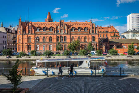 Bydgoszcz, Poland -  August 2017 : Public tram ferry on the River Brda in Bydgoszcz, Polandのeditorial素材