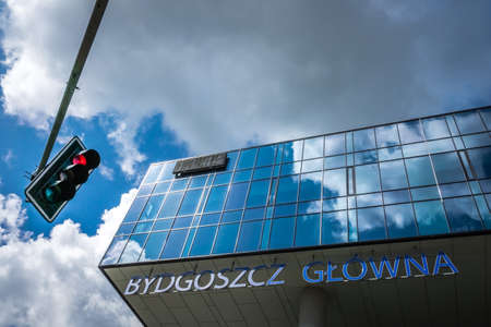 Bydgoszcz, Poland -  August 2017 : Facade of the newly refurbrished Bydgoszcz Glowna train station buildingのeditorial素材
