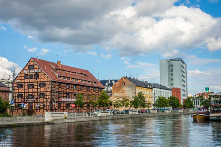 Bydgoszcz, Poland -  August 2017 : View of the River Brda and historical buildingsのeditorial素材