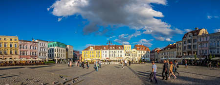 Bydgoszcz, Poland -  August 2017 : Panoramic image of people walking in the Old Town squareのeditorial素材