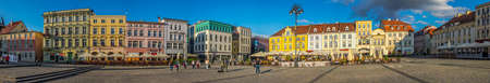 Bydgoszcz, Poland -  August 2017 : Panoramic image of people walking in the Old Town squareのeditorial素材