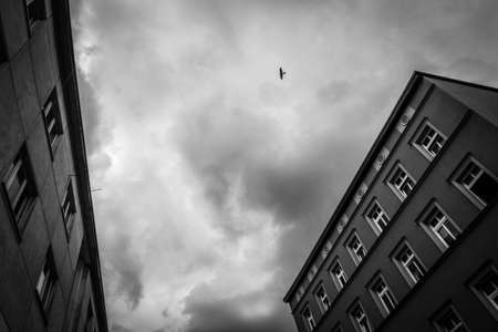 Upward view of the old tenement houses on the Dworcowa street in Bydgoszcz, Poland
