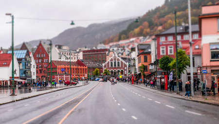 Bergen, Norway -  October 2017 :  Road in the Bergen city centre in autumn, Norwayのeditorial素材