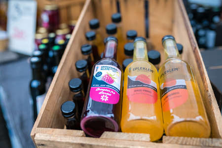 Bergen, Norway -  October 2017 :  Home made fruit cordials on sale on the street food marketのeditorial素材