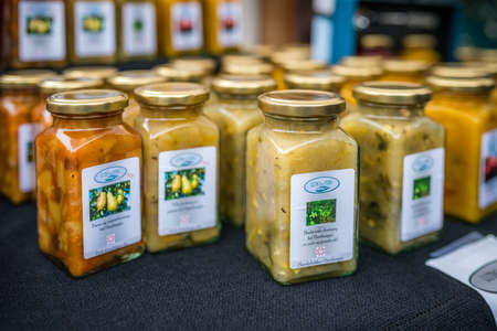 Bergen, Norway -  October 2017 :  Home made preserves on sale on the street food marketのeditorial素材