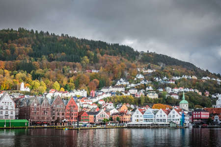 Bergen, Norway -  October 2017 : Colorful houses in the historic Bryggen area in Bergenのeditorial素材