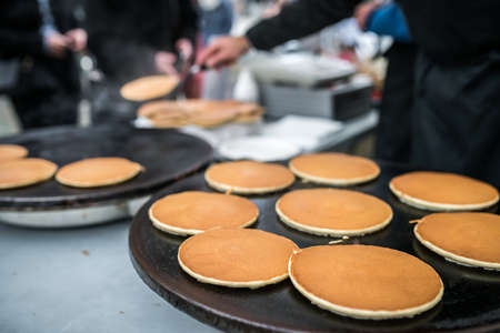 Delicious pancakes on the street food market in Bergen, Norwayの写真素材