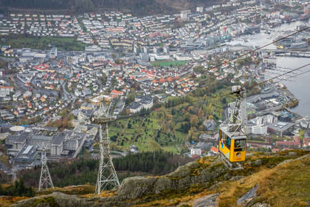 Ulriksbanen, the yellow cable car to the top of mount Ulriken in Bergen, Norway