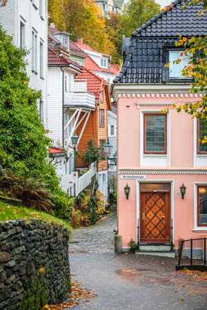 Bergen, Norway -  October 2017 :  Traditional residential house in the old part of Bergen town, Norwayのeditorial素材