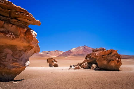 Piedra Arbol, one of the amazing rock and stone formations on the bolivian Altiplano, Boliviaの写真素材