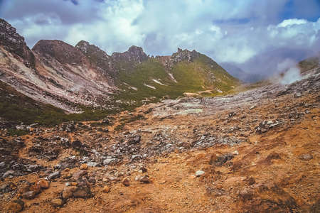 Landscape of the Gunung Sibayak volcano in Sumatra, Indonesiaの写真素材