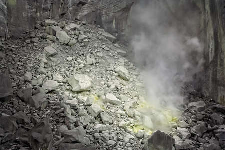 Sulphur vapours coming from the crater of the majestic Gunung Sibayak volcano in Sumatra,  Indonesiaの写真素材