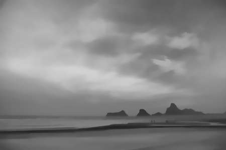 Beach and coast scenery in Thailand near Krabi, monochrome version