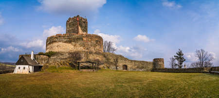 Panorama of the ruins of the medieval Bolkow Castle in Lower Silesia, Polandの写真素材