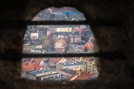 Window in the walls of the medieval Bolkow Castle in Lower Silesia, Poland