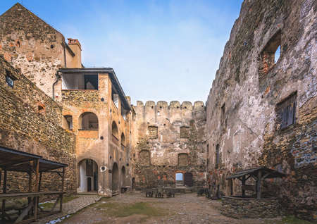 Interior courtyard in the ruins of the medieval Bolkow Castle in Lower Silesia, Polandの写真素材