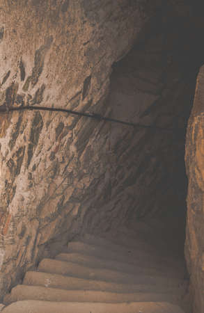 Stairs leading to the watchtower inside the medieval Bolkow Castle in Lower Silesia, Polandの写真素材