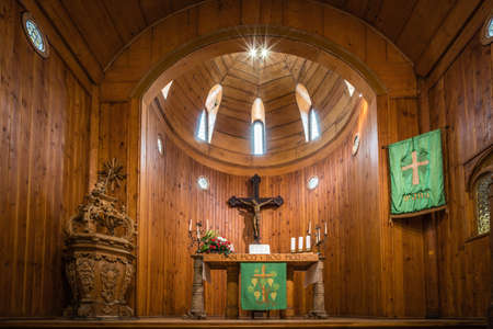 Altar inside the medieval Wang Temple in Karpacz, Poland. It is a Norwegian stave church which was transferred to Karkonosze mountains.のeditorial素材