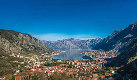 Stunning landscape of the Bay of Kotor in Montenegro as seen from the road to Lovcen National Park