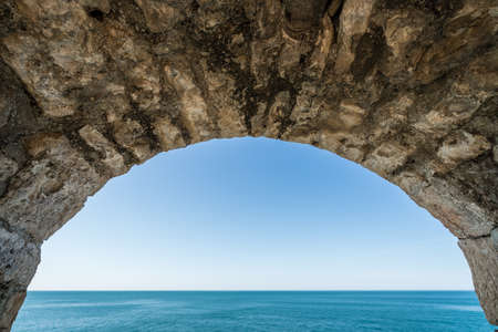 View of the sea from the fortress window in the Ulcinj  old town, Montenegroの写真素材
