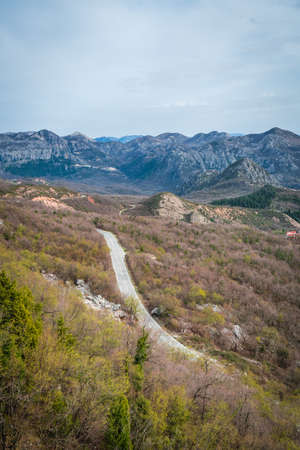 Winding road going to the Skadar Lake National Park in Montenegroの写真素材