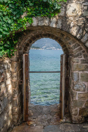 View of the sea from the fortress window in the Budva  old town, Montenegro