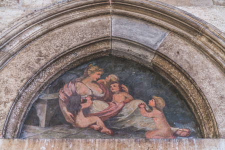 Old painting on the wall of a Old Town in Dubrovnik, Croatiaのeditorial素材