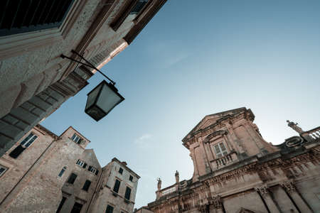 Facade of an old historical building in the Dubrovnik Old Town, Croatiaの写真素材