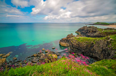 View of the stunningly beautiful coast and beach near St. Ives, Cornwall, England, UK