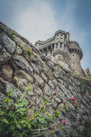 Strong defensive walls of the Mount st michael island fortress, Marazion near Penzance, Cornwall, UKのeditorial素材