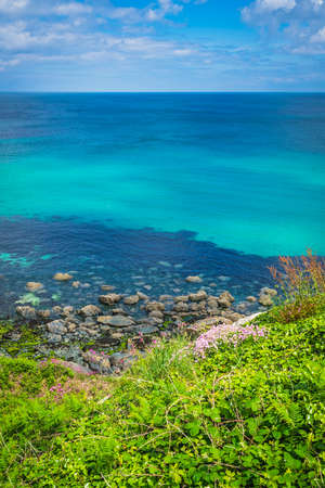 View of the stunningly beautiful coast and beach near St. Ives, Cornwall, England, UK