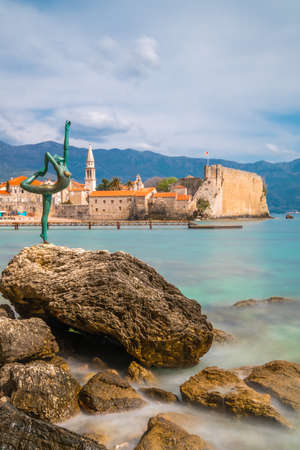 Budva, Montenegro - April 2018 :  The statue of Ballerina Dancer, standing on the rock, Budva landmark, Montenegroのeditorial素材