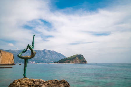 Budva, Montenegro - April 2018 :  The statue of Ballerina Dancer, standing on the rock, Budva landmark, Montenegroのeditorial素材