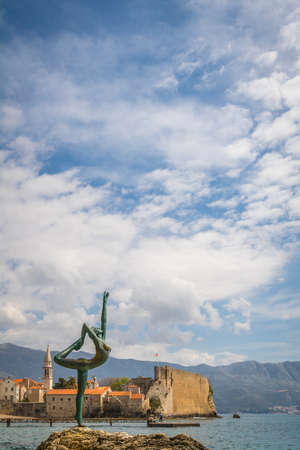 Budva, Montenegro - April 2018 :  The statue of Ballerina Dancer, standing on the rock, Budva landmark, Montenegroのeditorial素材