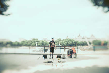 London, England -  July 2018 : Street performer on the promenade along the river Thamesのeditorial素材
