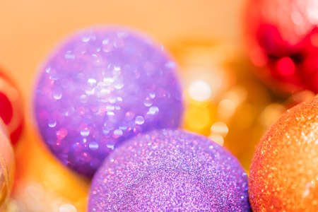 Close up of the colorful Christmas decorations used to decorate the Christmas tree in Decemberの写真素材